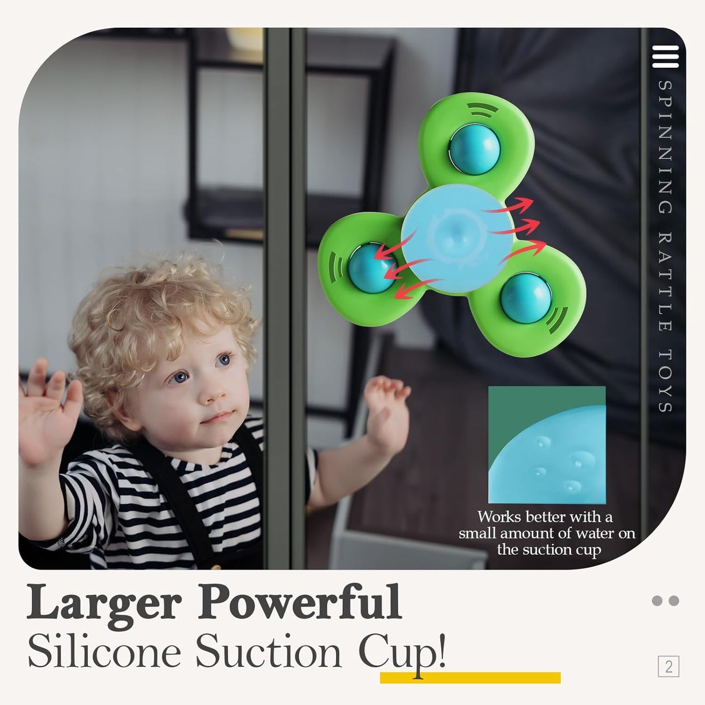 ALASOU 3PCS Suction Cup Spinner Toys for 1 Year Old Boy Girl|Spinning Tops Bath Toys for Kids Ages