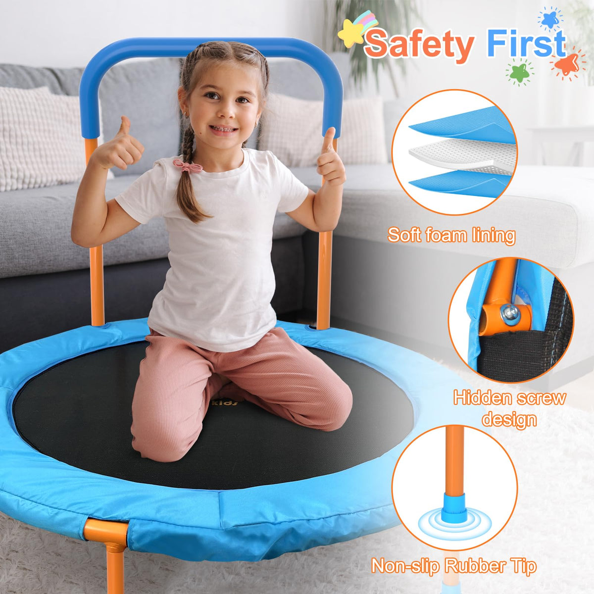 Ativafit 36inch Mini Toddler Trampoline for Kids Ages 1-6 Indoor Outdoor Folding Small Rebounder