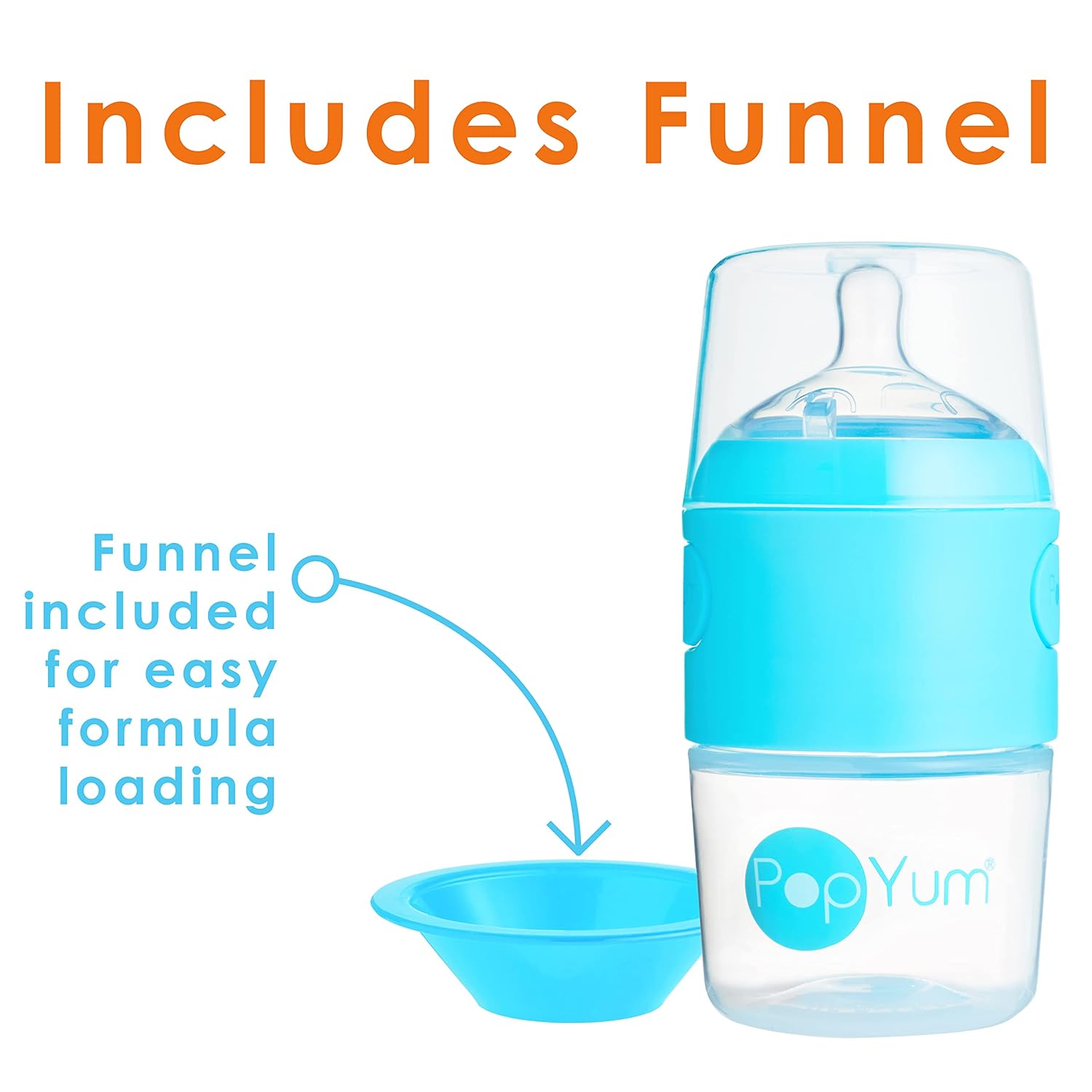 PopYum 5 oz Blue Anti-Colic Formula Making/Mixing/Dispenser Baby Bottles, 3-Pack with #1 Slow Flow