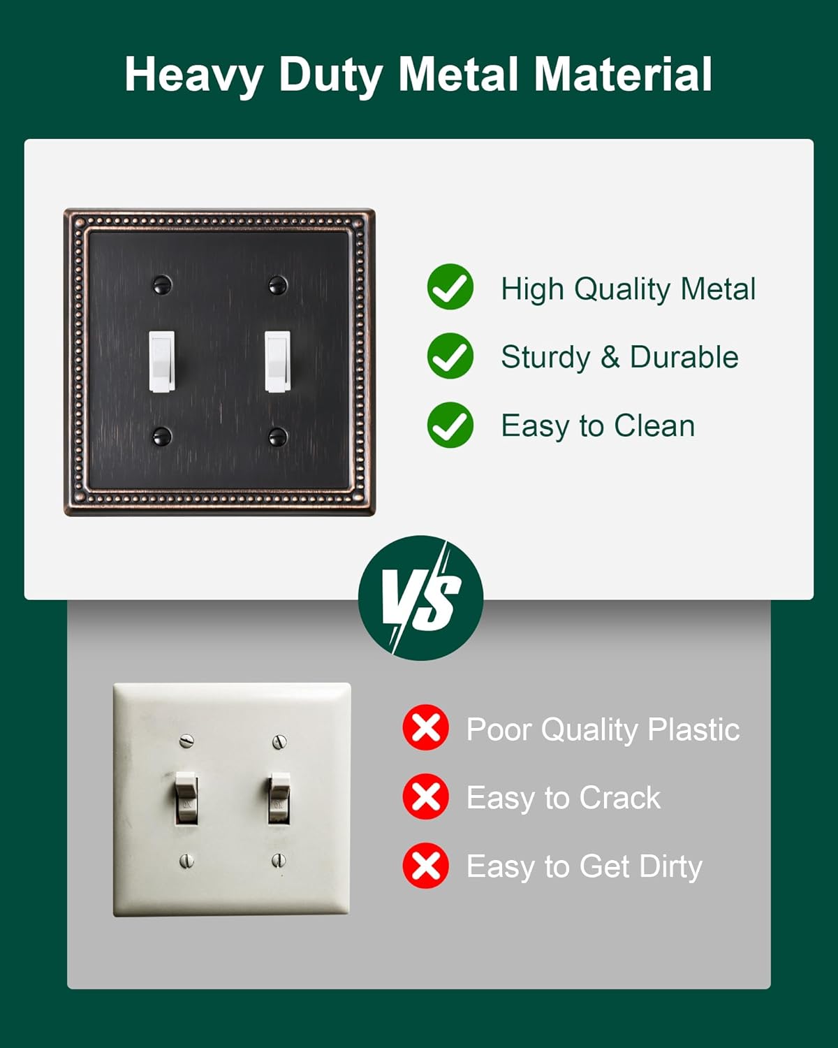 2-Pack Double Toggle Light Switch Cover Plate, Pearls Decorative Dual Switch Plate Covers, Aged