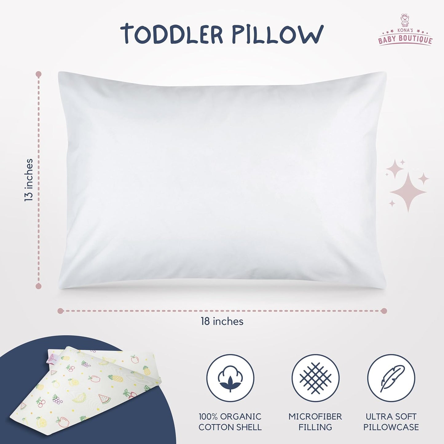 Yellow Fruits - Kona's Perfect Toddler Pillow with Softest Toddler Pillowcase - 13 x 18 inch