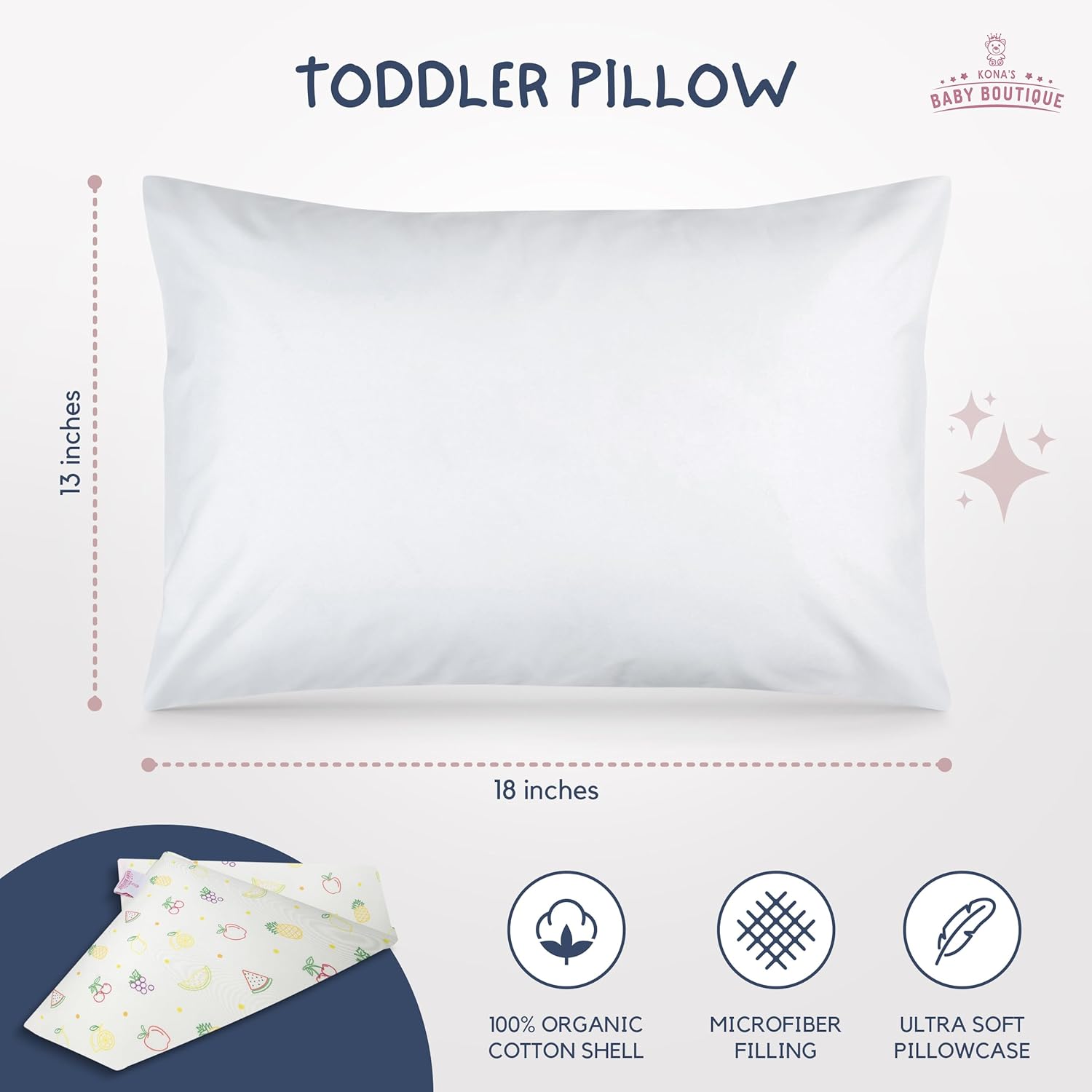 Yellow Fruits - Kona's Perfect Toddler Pillow with Softest Toddler Pillowcase - 13 x 18 inch