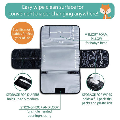 Portable Changing Pad - Waterproof Travel Baby Diaper Changing Pad, Mat Foldable, Wipes Pocket