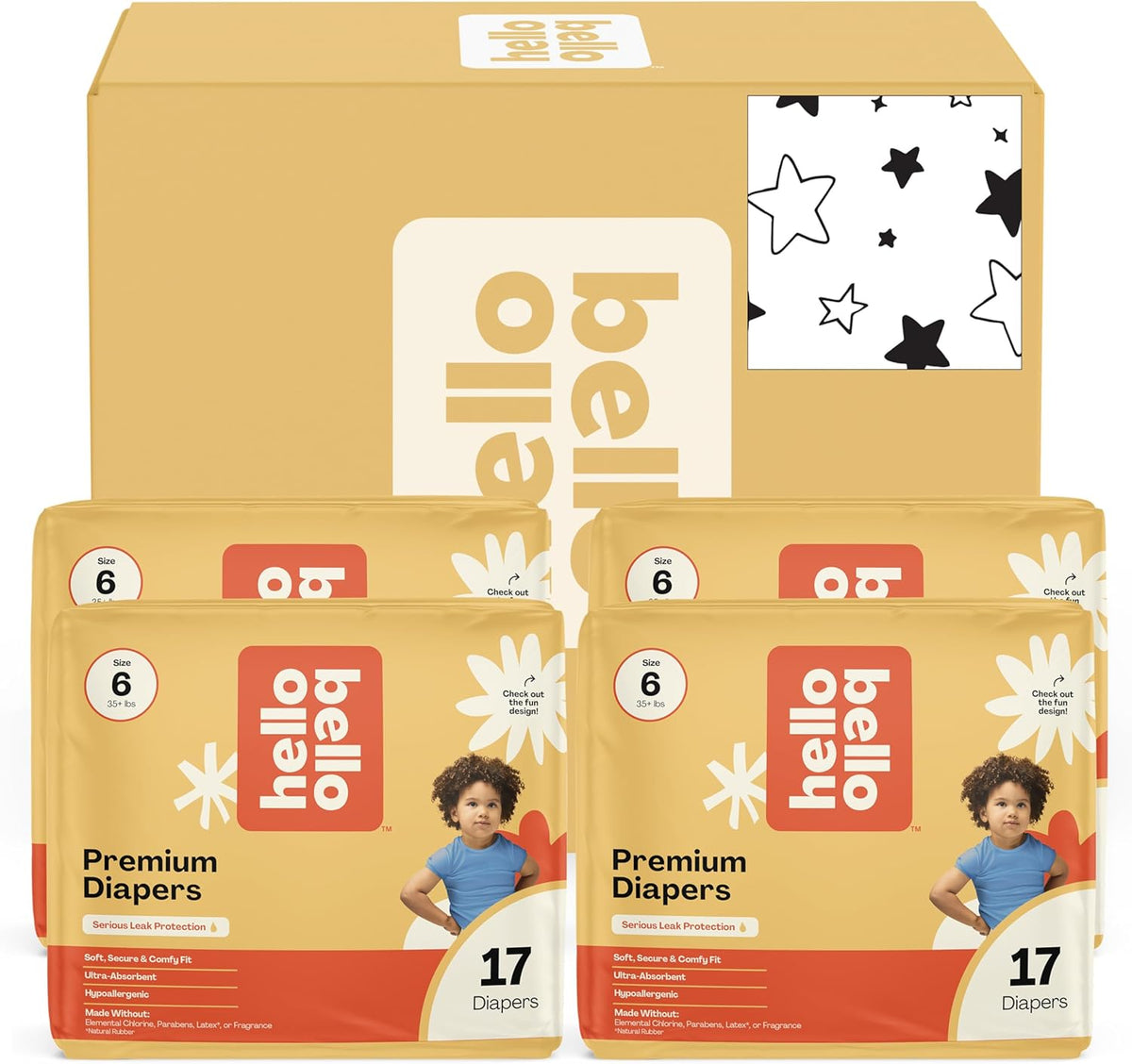 Hello Bello Diapers, Size 6 (35+ lbs) Superstars - 68 Count Value Pack of Premium Disposable Baby
