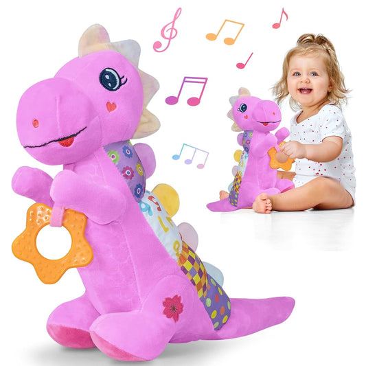 Baby Dino Plush Soft Stuffed Animal Toy for 0-3-6-12+ Months,Infant Musical Toy with
