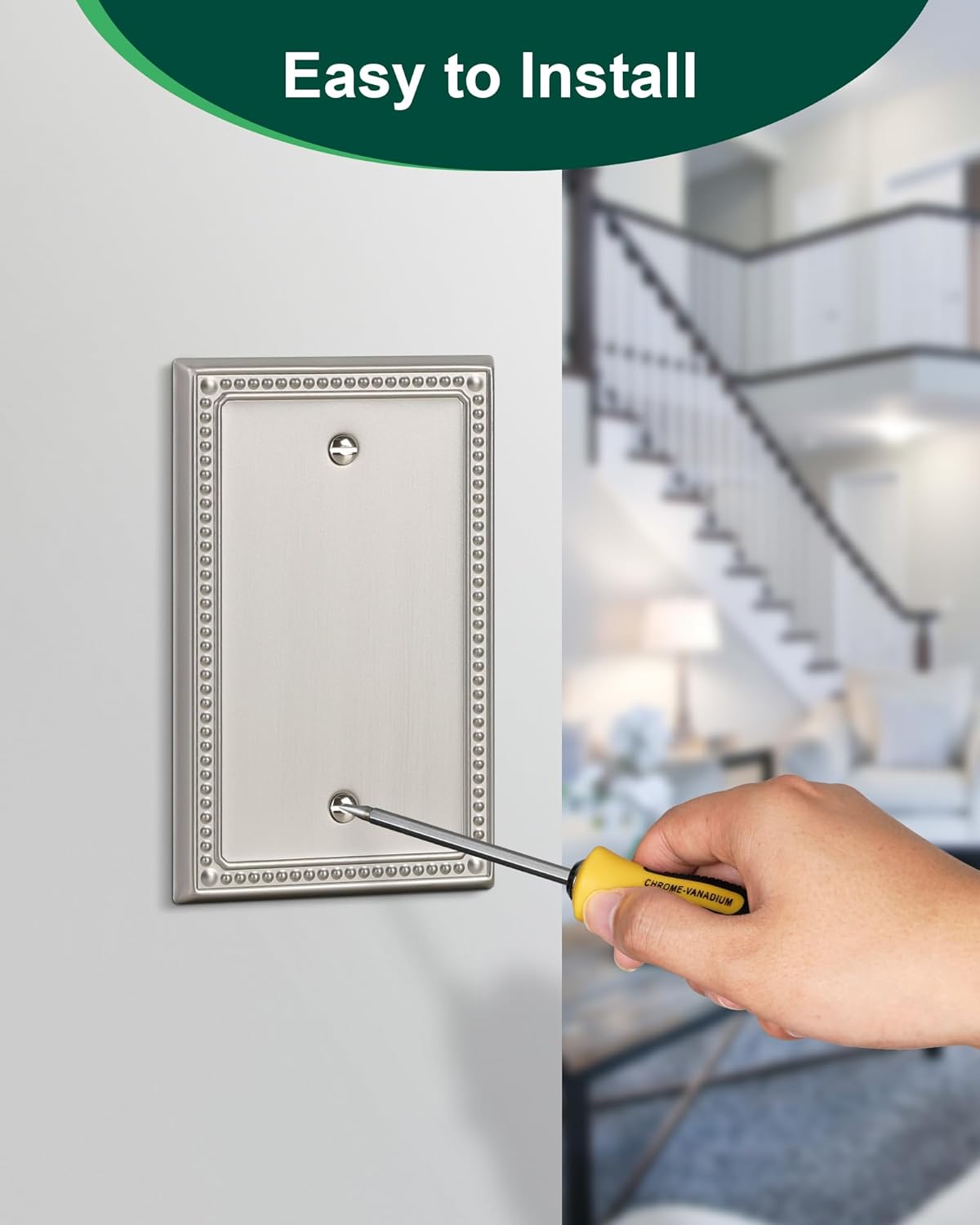 2-Pack Blank Outlet Cover Wall Plate, Metal Switch Plates Outlet Covers, Brushed Nickel Pearls