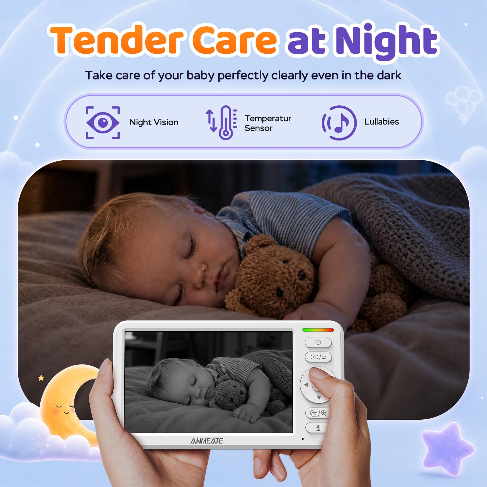 ANMEATE 6" Video Baby Monitor with Camera and Audio No WiFi