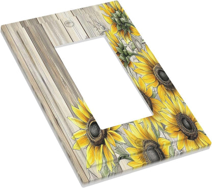 Decorative Outlet Covers Floral Sunflower Rustic Flower Vintage Wood 1 Gang Single Rocker Light