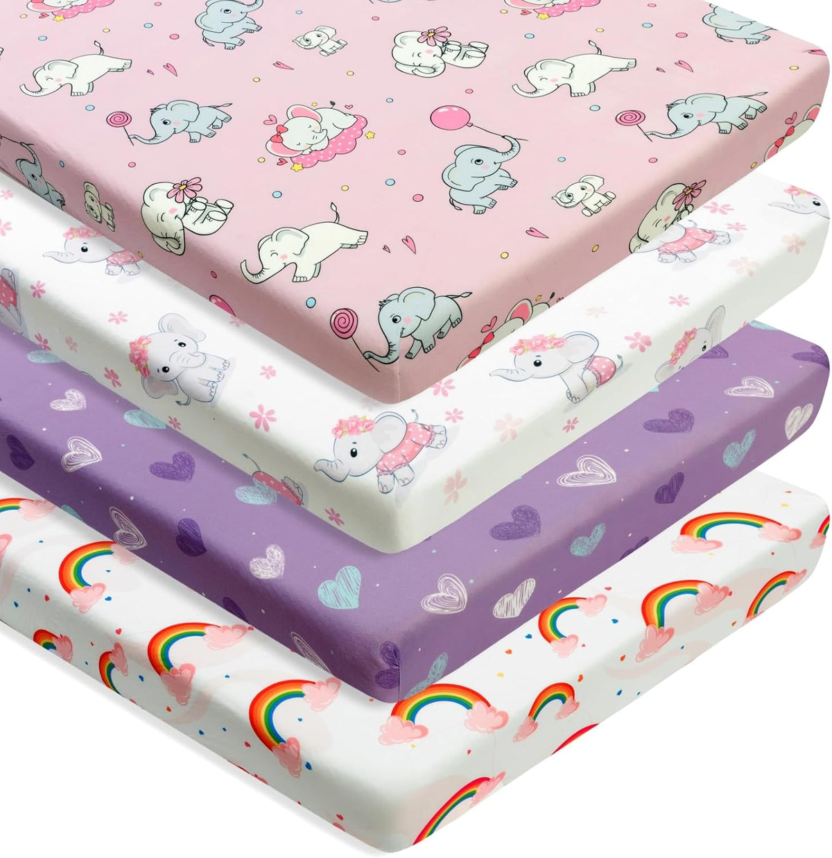 4 Pack Baby Girl Pack N Play Mini Crib Sheets Set Soft Fitted Elephant Theme Baby Girl Mattress