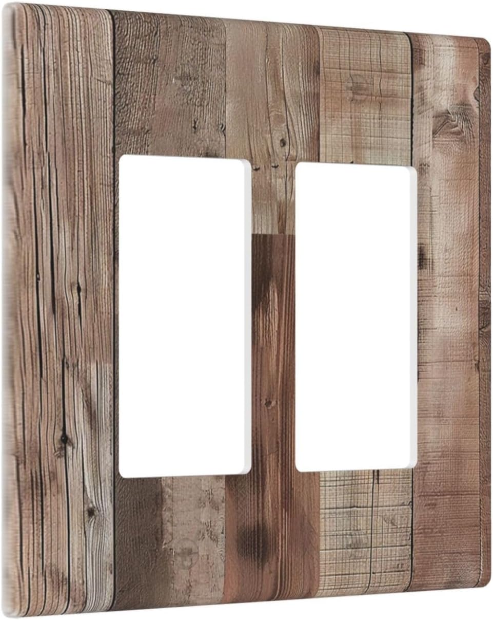 Decorative Outlet Covers Retro Wood Plank Vintaga Wooden Board 2 Gang Wall Plate Double Rocker Two