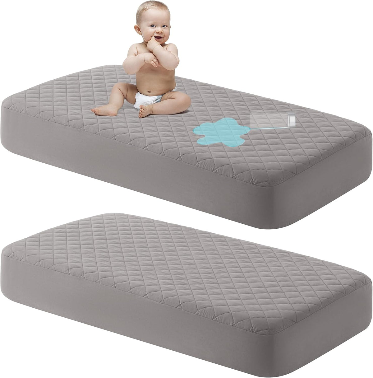 NTBAY 2 Pack Waterproof Crib Mattress Protector, Quilted 28"x52" Toddler Fitted Sheet - Machine
