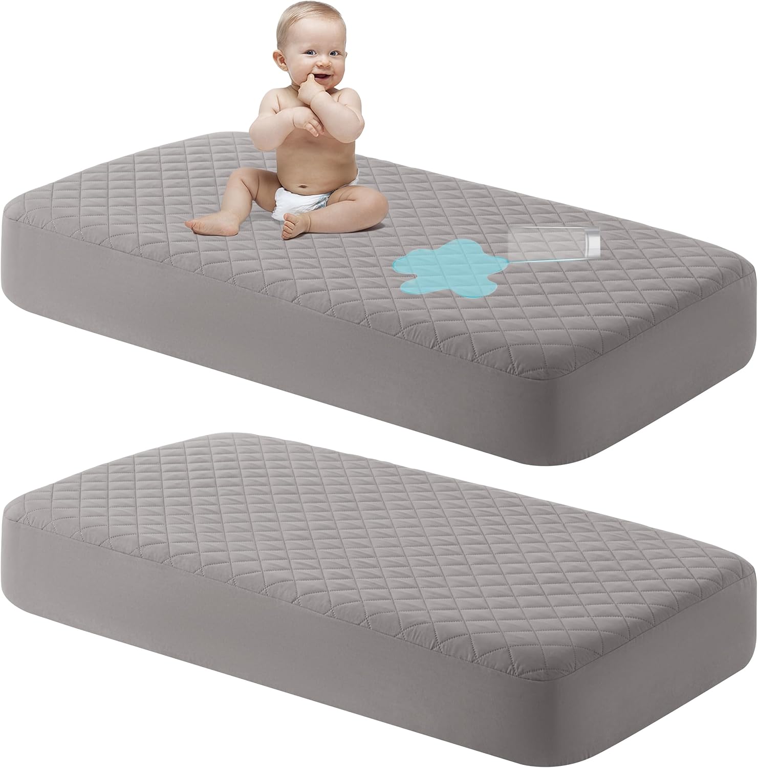 NTBAY 2 Pack Waterproof Mini Crib Mattress Protector, Quilted 24"x38" Fitted Mattress Cover