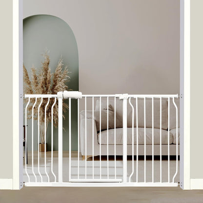 Extra Wide Baby Gate, 52.7-57.5 Inch, Large Walk Through, White Metal, Pressure Mounted, Long