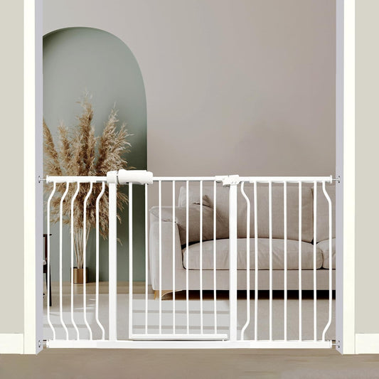 Extra Wide Baby Gate, 52.7-57.5 Inch, Large Walk Through, White Metal, Pressure Mounted, Long