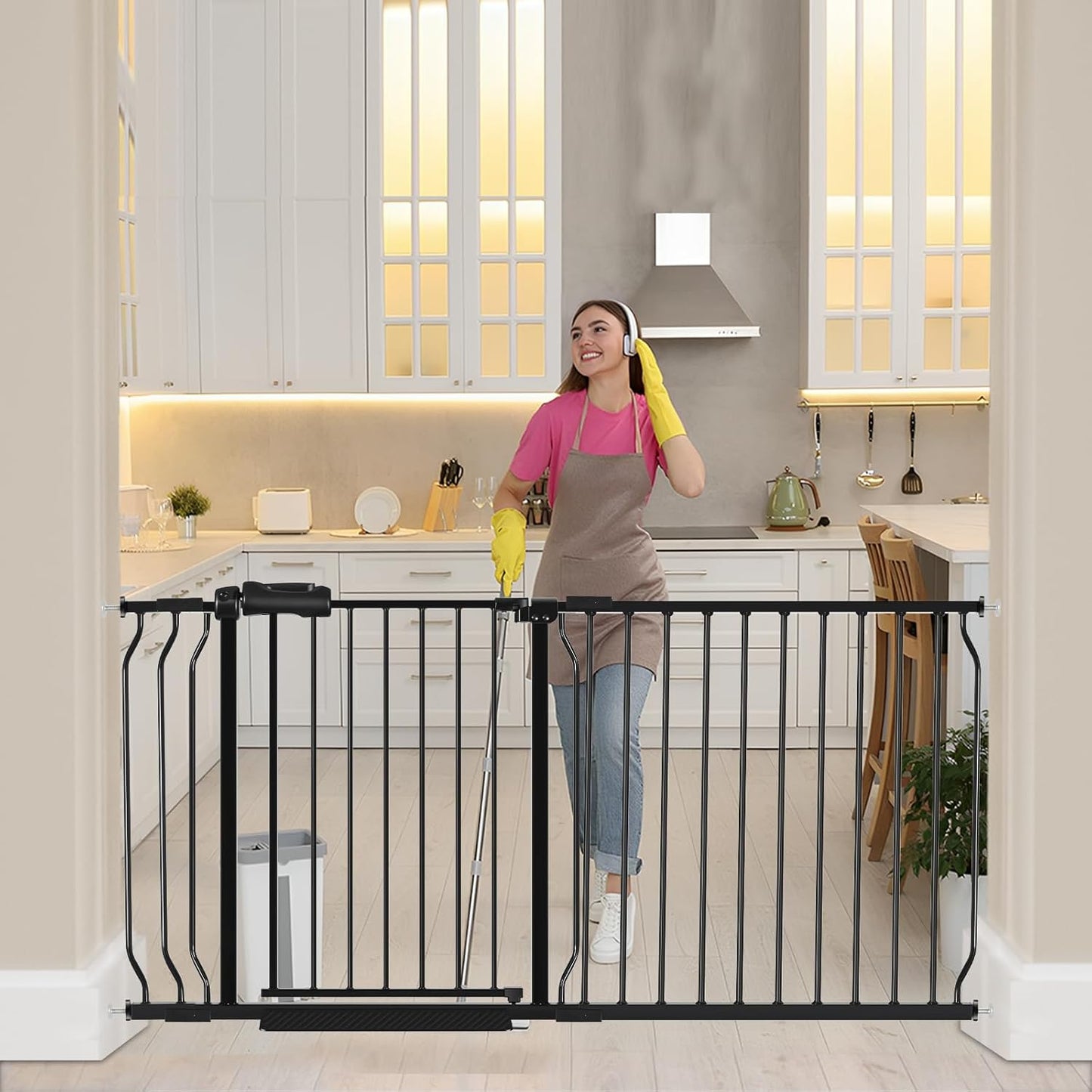 HOOEN 30" Tall Extra Wide Baby Gate for Doorways Stairs 62 to 67 Inch Large Long Pressure Monuted