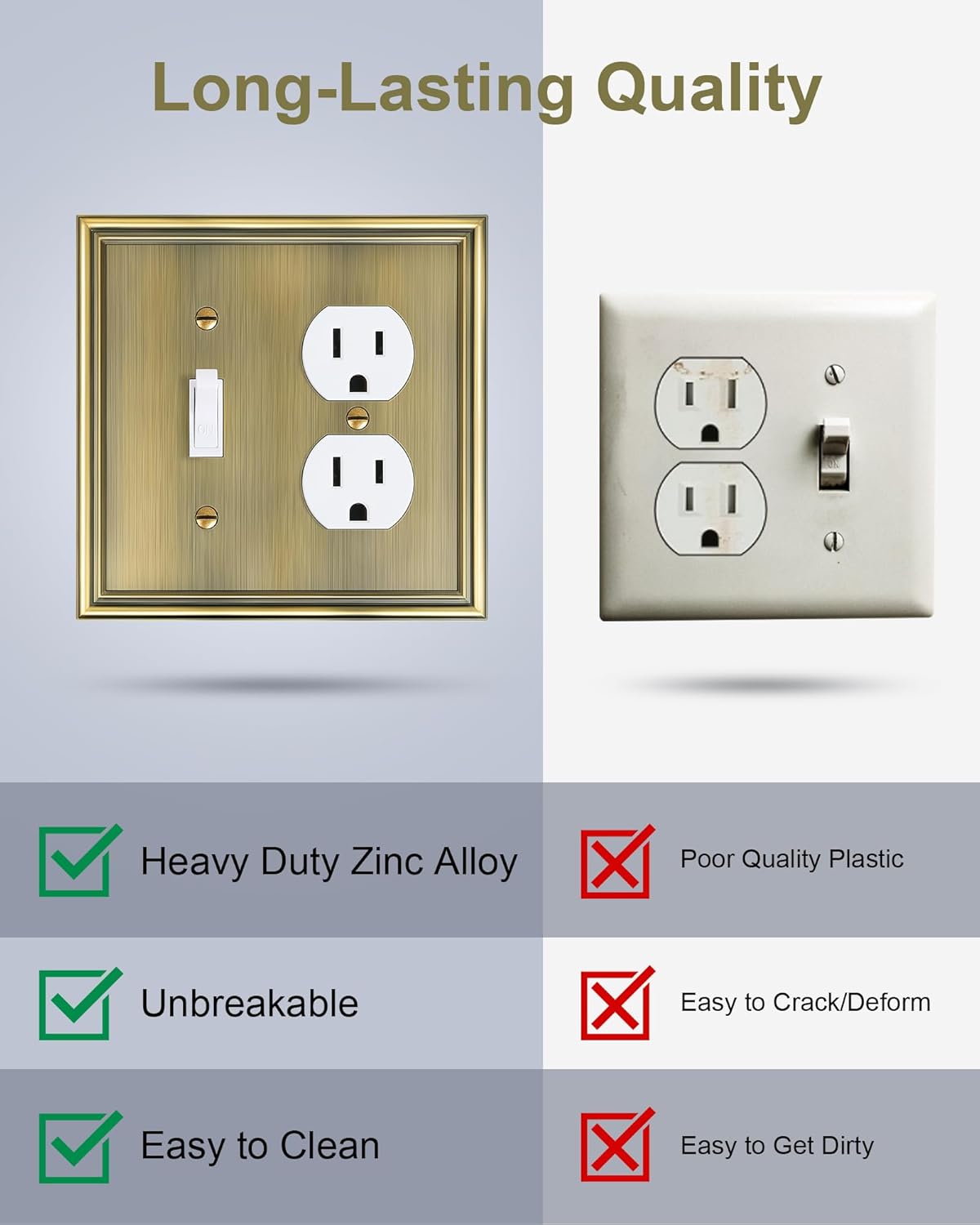 2-Pack Combo Toggle/Duplex Light Switch Cover Plate, Antique Brass Wall Outlet Cover Plate