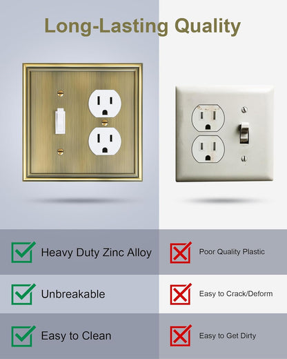 2-Pack Combo Toggle/Duplex Light Switch Cover Plate, Antique Brass Wall Outlet Cover Plate