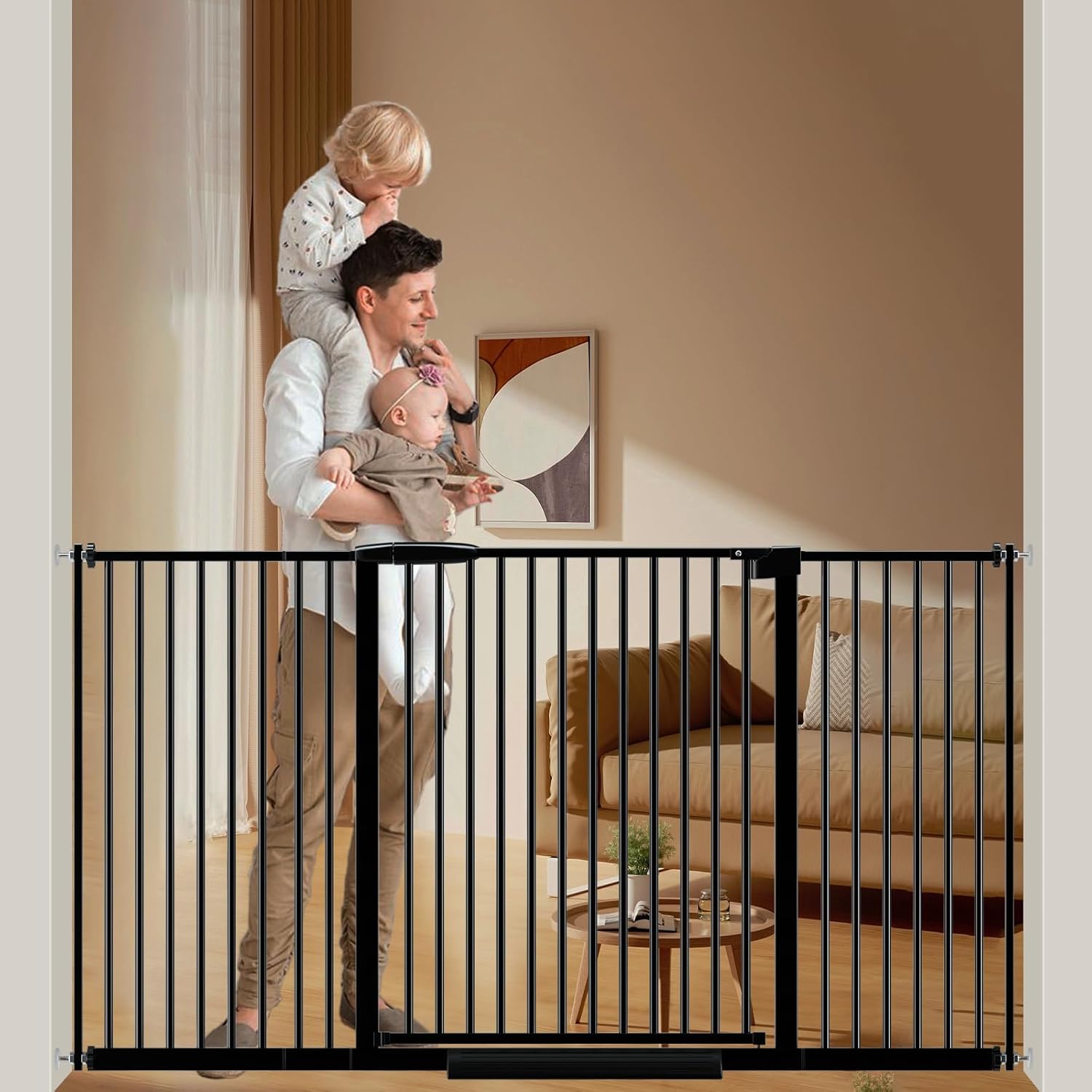 DEARBB Extra Wide Baby Gate Ultra Narrow Spacing 30.11-77.36" Pressure Mounted Double Lock Swing