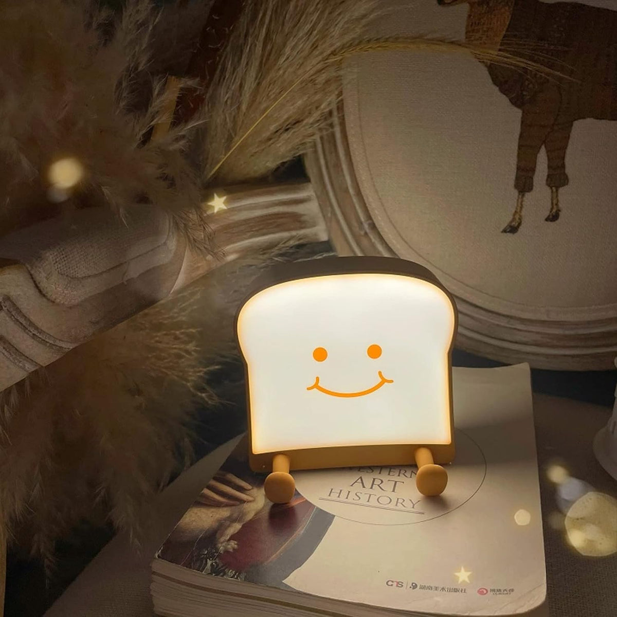 QANYI Toast Bread Night Light,Soft LED Toast Lamp with Cute Face Always Smile,Bedroom Table Lamps