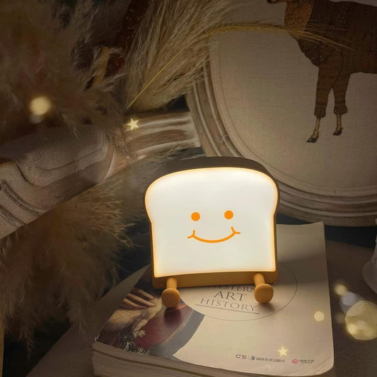 QANYI Toast Bread Night Light,Soft LED Toast Lamp with Cute Face Always Smile,Bedroom Table Lamps