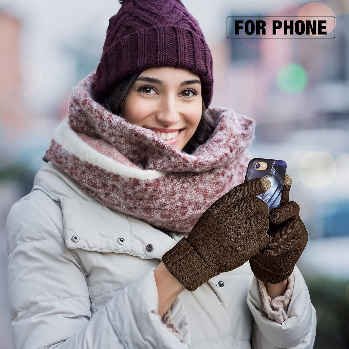 Geyoga 2 Pairs Women's Winter Touch Screen Gloves Soft Warm Fleece Lined Knit Elastic Cuff Winter