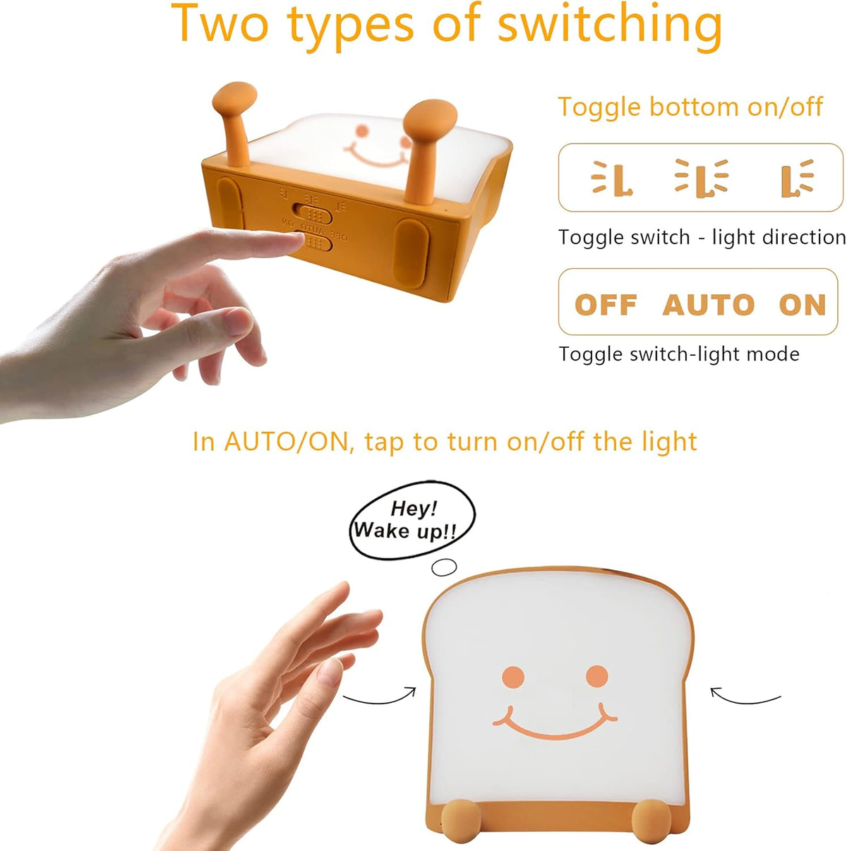 QANYI Toast Bread Night Light,Soft LED Toast Lamp with Cute Face Always Smile,Bedroom Table Lamps