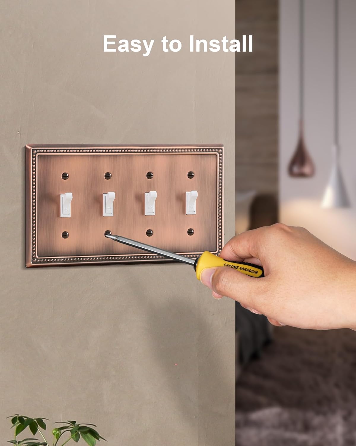 2-Pack Quad Toggle Light Switch Cover Plate, 4 Gang Metal Switch Plate Covers, Antique Copper