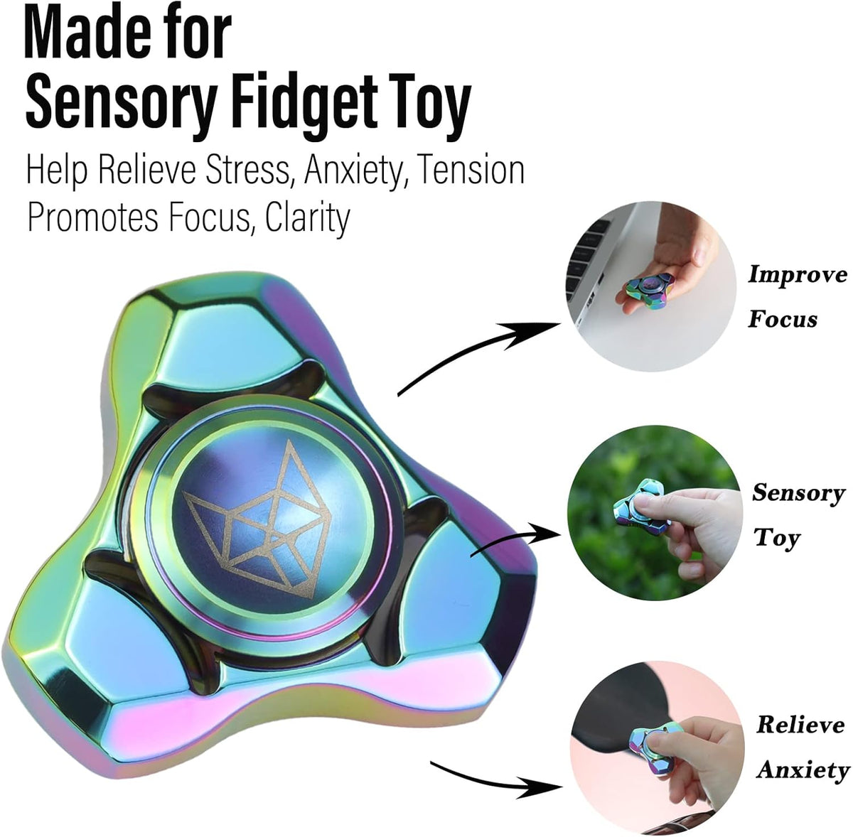 FREELOVE Metal Fidget Spinner, Stainless Steel Heavy, Long Spinning Toys, Cool Silent, Small Mini