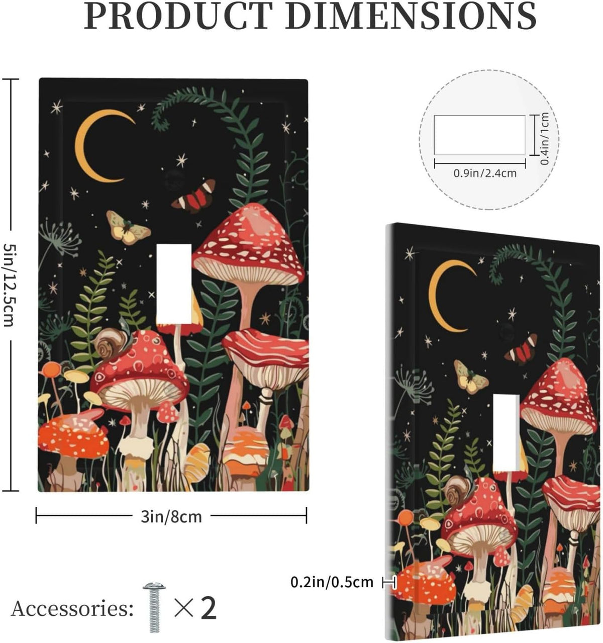 Moon Star Red Mushroom Forest Butterfly Green Plant Decorative Light Switch Cover 1 Gang Single