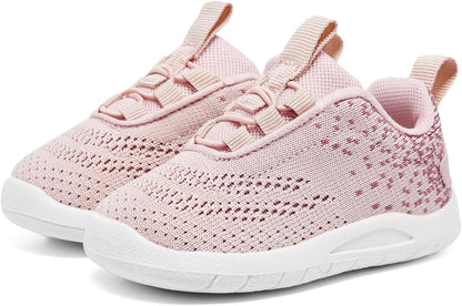 MORENDL Toddler Slip On Sneakers Baby Walking Shoes Non-Slip Breathable Unisex Pink Mesh Lace-Up