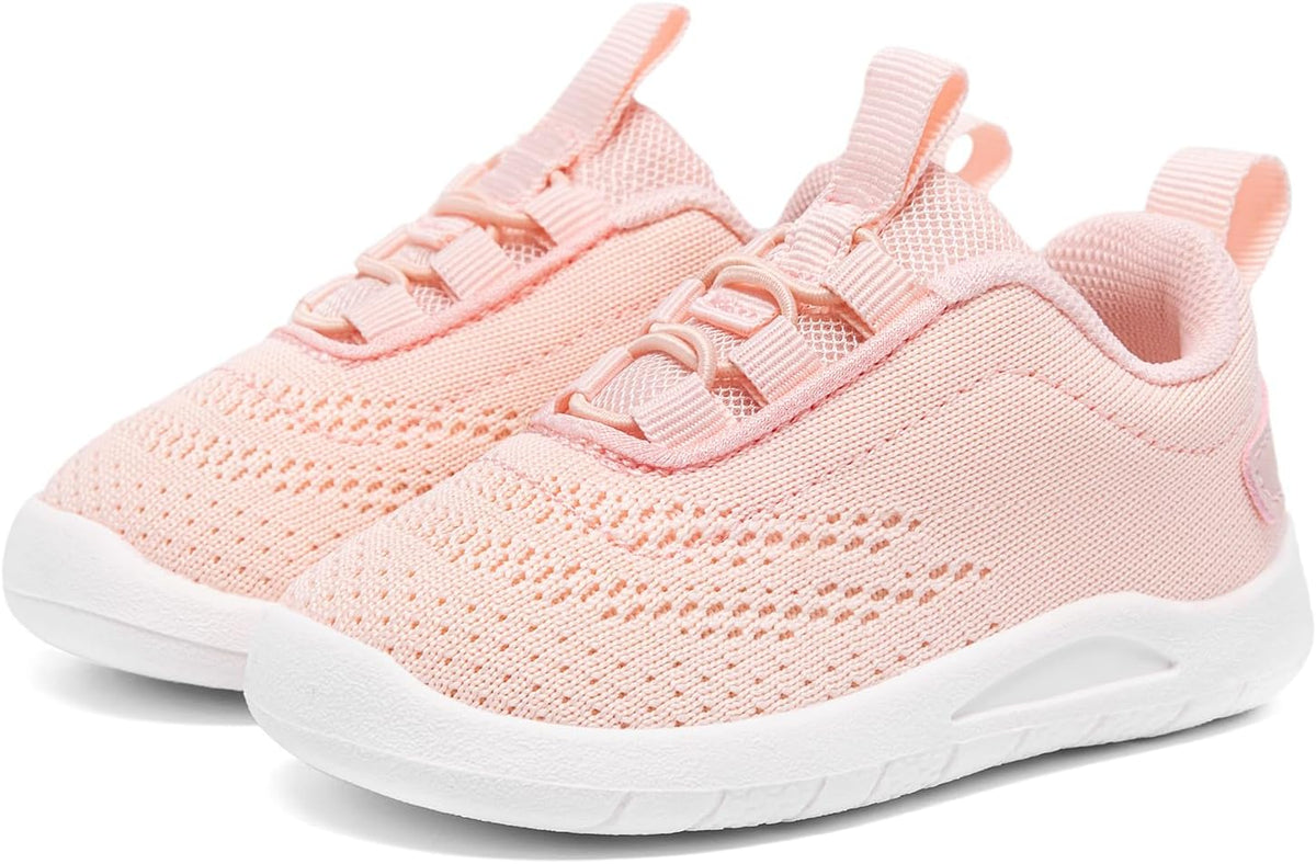 MORENDL Toddler Slip On Sneakers Baby Walking Shoes Non-Slip Breathable Unisex Pink Mesh Lace-Up