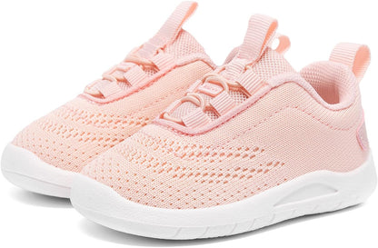 MORENDL Toddler Slip On Sneakers Baby Walking Shoes Non-Slip Breathable Unisex Pink Mesh Lace-Up