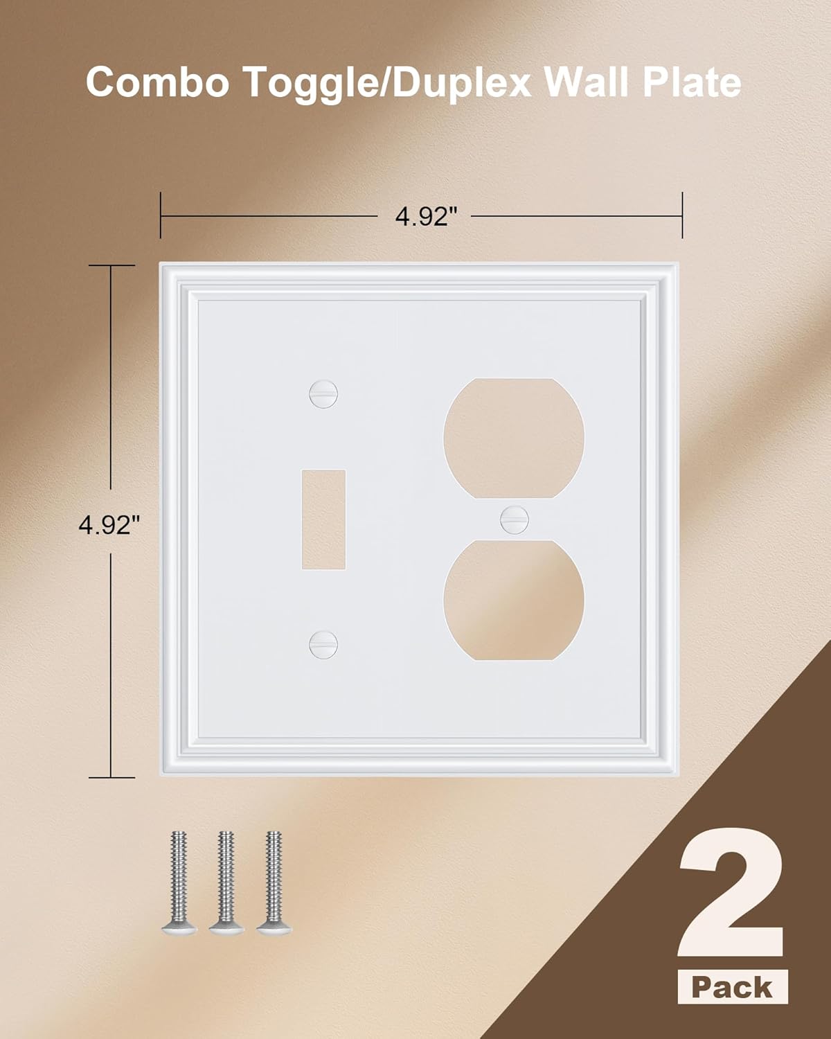 2-Pack Combo Toggle/Duplex Light Switch Cover Plate, Pure White Wall Outlet Cover Plate, Decorative