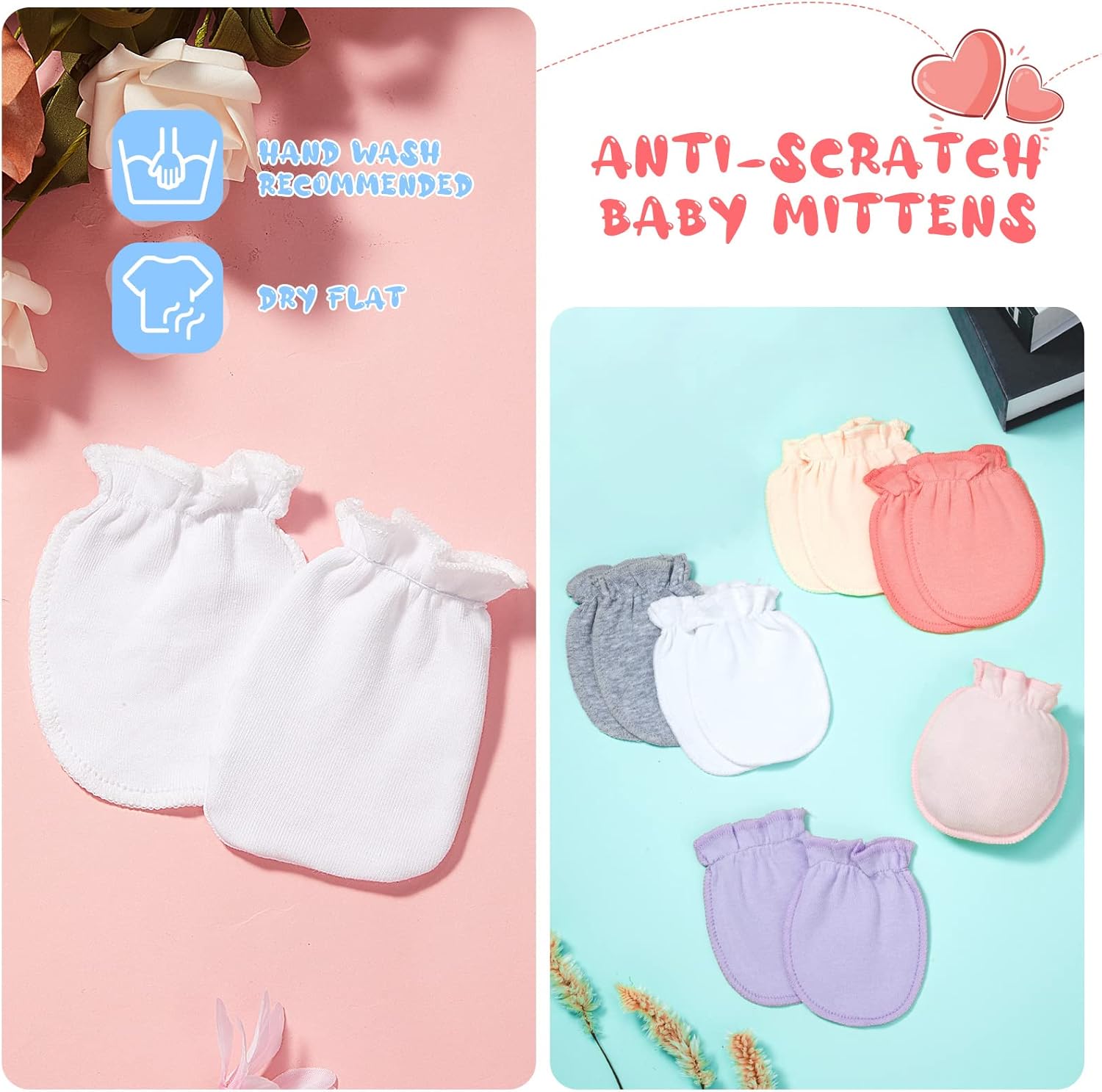Syhood 6 Pairs Newborn Baby Mittens Cotton No Scratch Infant Gloves Mitten for Baby 0-6 Months Boys