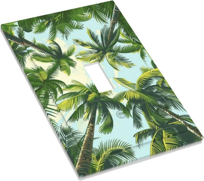 Summer Sky Coconut Palms Trees Green Plants Leaf Decorative Light Switch Cover 1 Gang Single Toggle