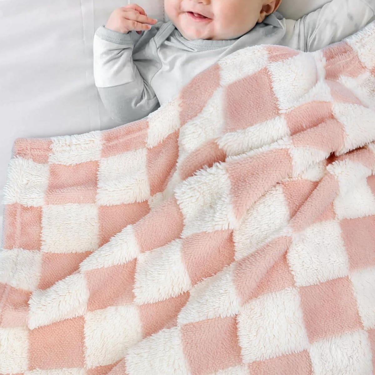 HOMRITAR Baby Blanket for Girls 3D Checkered Fleece Fluffy Fuzzy Checkerboard Grid Warmer Shaggy