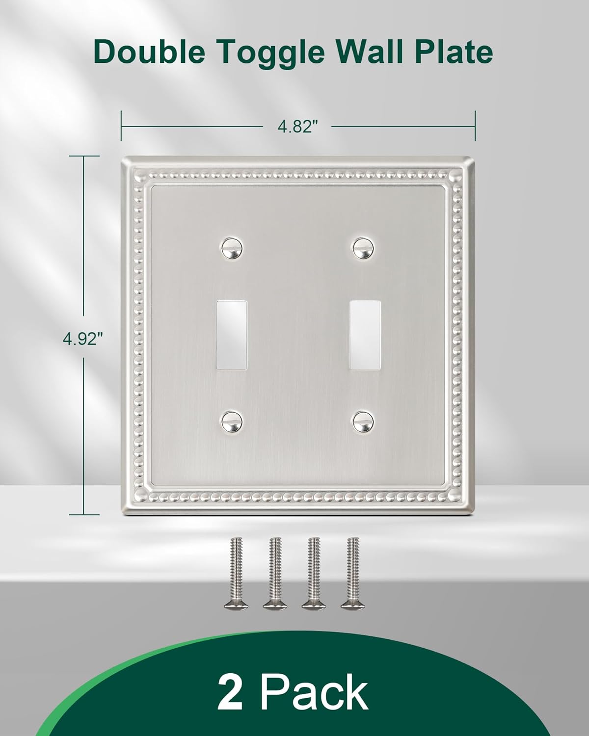 2-Pack Double Toggle Light Switch Cover Plate, Pearls Decorative Dual Switch Plate Covers, Brushed
