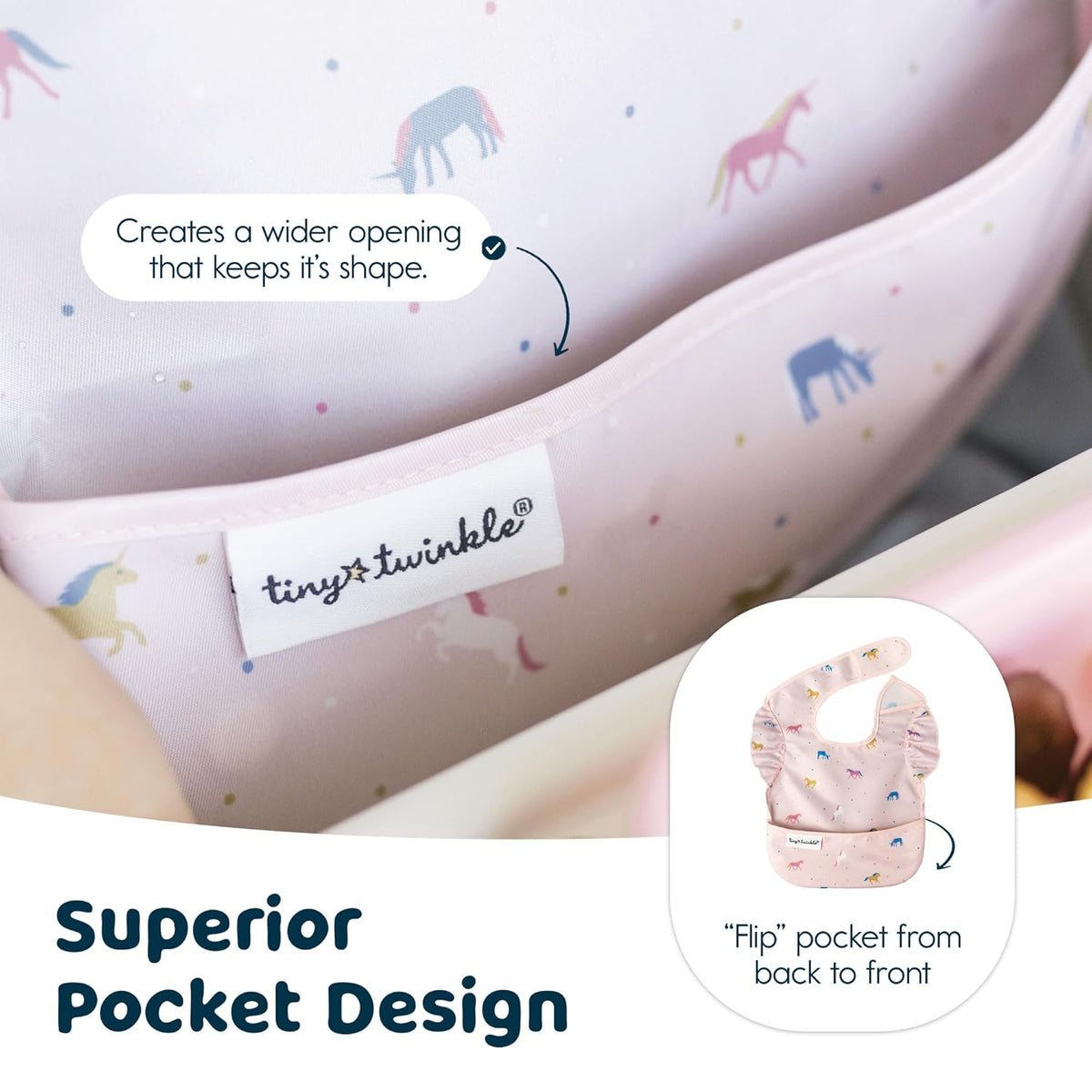 Tiny Twinkle Mess-Proof Baby Bib - Waterproof Bib for Baby Girl - Machine Washable - Adjustable