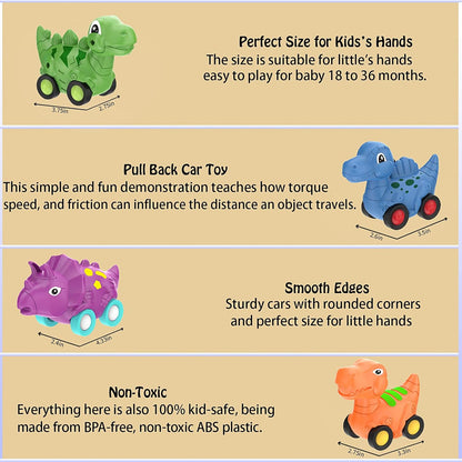 Veslier Dinosaur Car Toy for 2 3 4 5 Years Old Boys, Friction Power Carrier Truck with 4 Pack Small