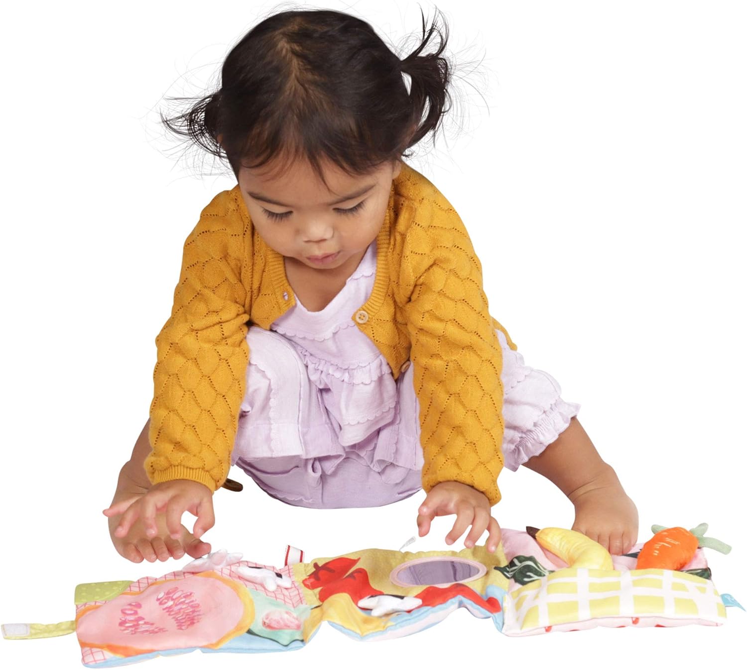 Manhattan Toy Mini-Apple Farm Soft Activity Crinkle Book for Baby & Toddler with Discovery Mirror
