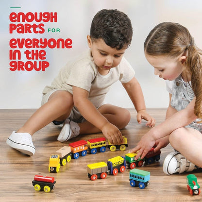 Wooden Train Set 12 PCS - Train Toys Magnetic Set Includes 3 Engines - Toy Train Sets For Kids