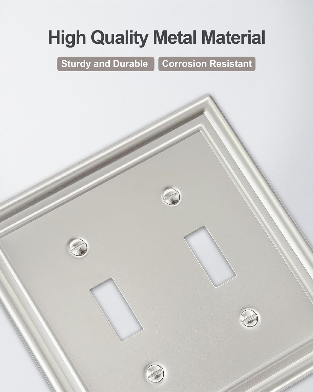 2-Pack Double Toggle Wall Plate, Satin Nickel Light Switch Cover, Metal Switch Covers Wall Plate