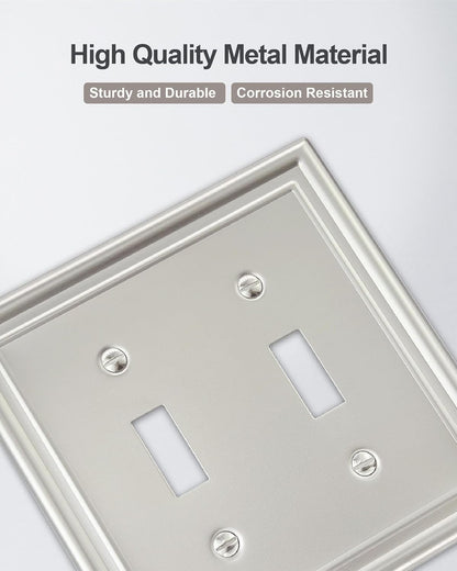 2-Pack Double Toggle Wall Plate, Satin Nickel Light Switch Cover, Metal Switch Covers Wall Plate