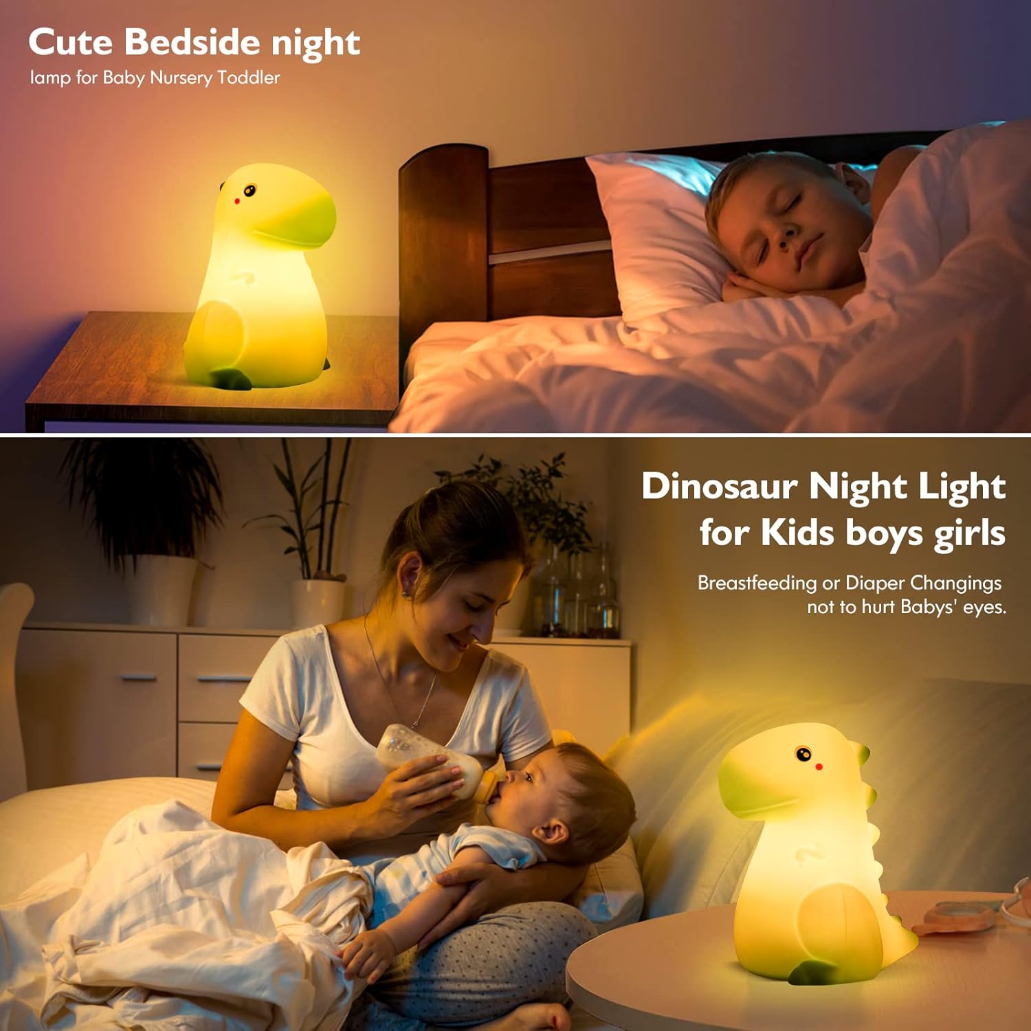LED Dinosaur Night Light for Kids, Touch Sensor Silicone 7 Colors Room Decor for Boys Girls