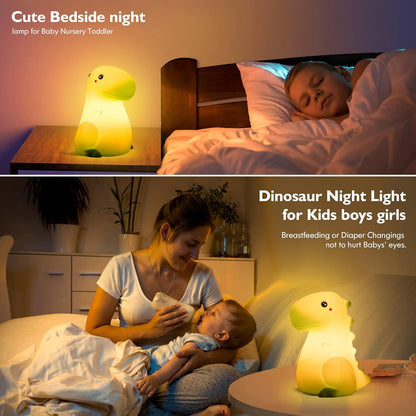 LED Dinosaur Night Light for Kids, Touch Sensor Silicone 7 Colors Room Decor for Boys Girls