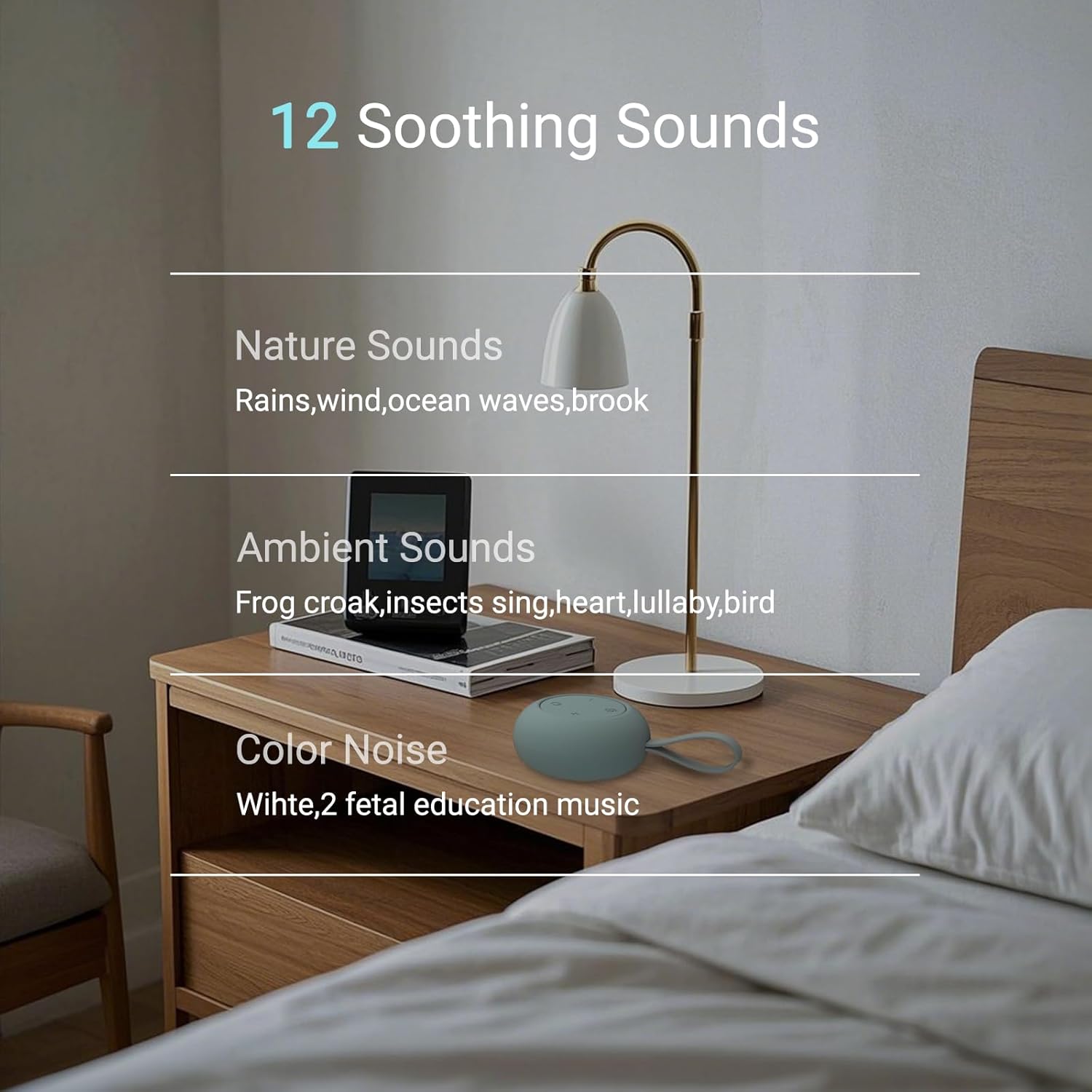 Portable Baby Sound Machine [White Noise for Babies Kids Adults][Sleep Soother][Timer Function][12