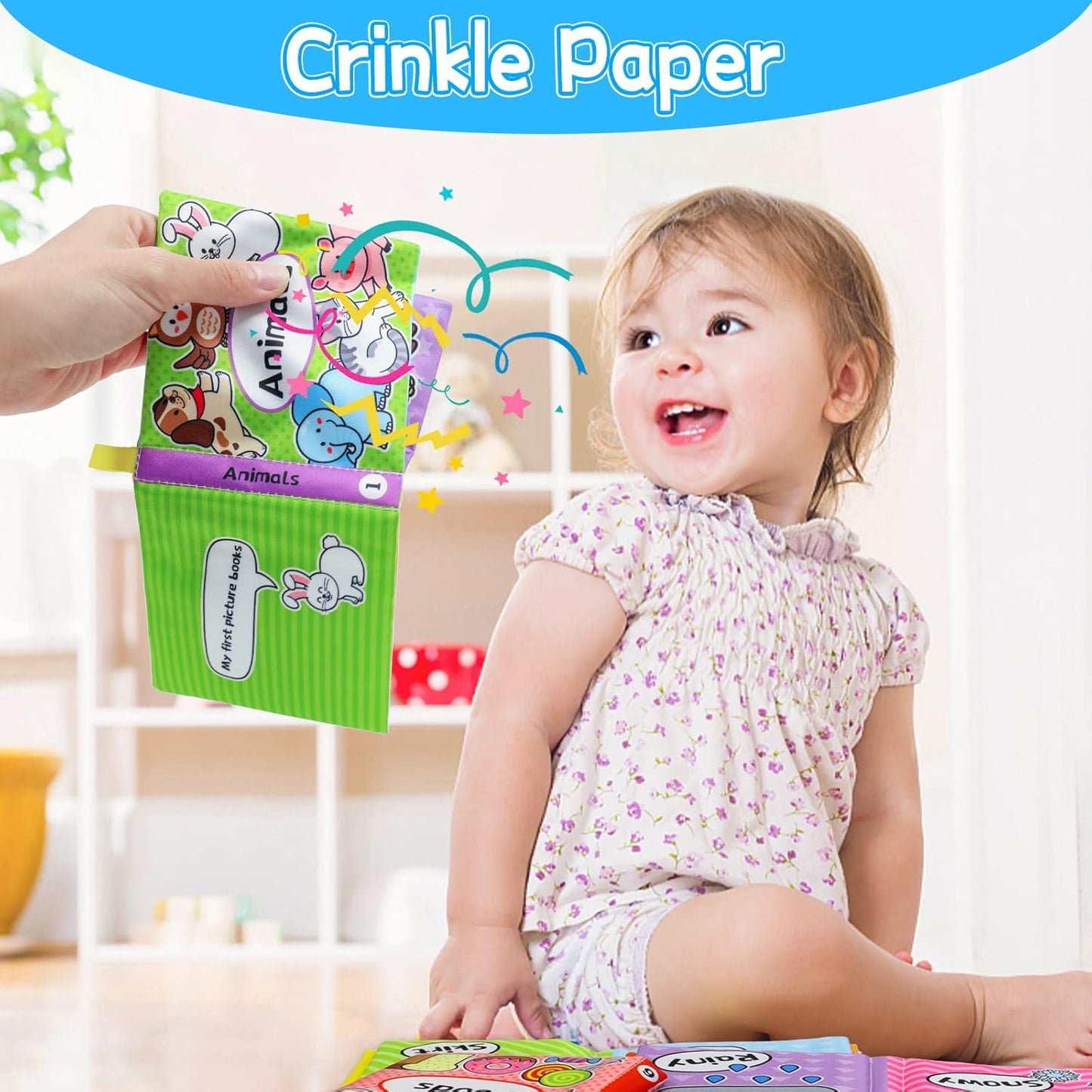 OKOOKO 12PCS Soft Baby Books, Soft Cloth Books, Bath Toys, Crinkle Washable Non-Toxic Early