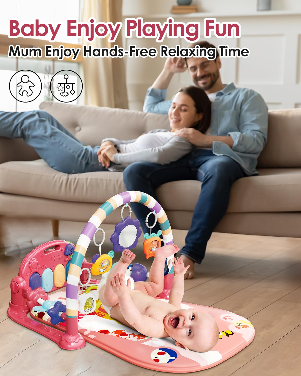 dearlomum Baby Play Mat Baby Gym,Funny Play Piano Tummy Time Baby Activity Mat with 5 Infant