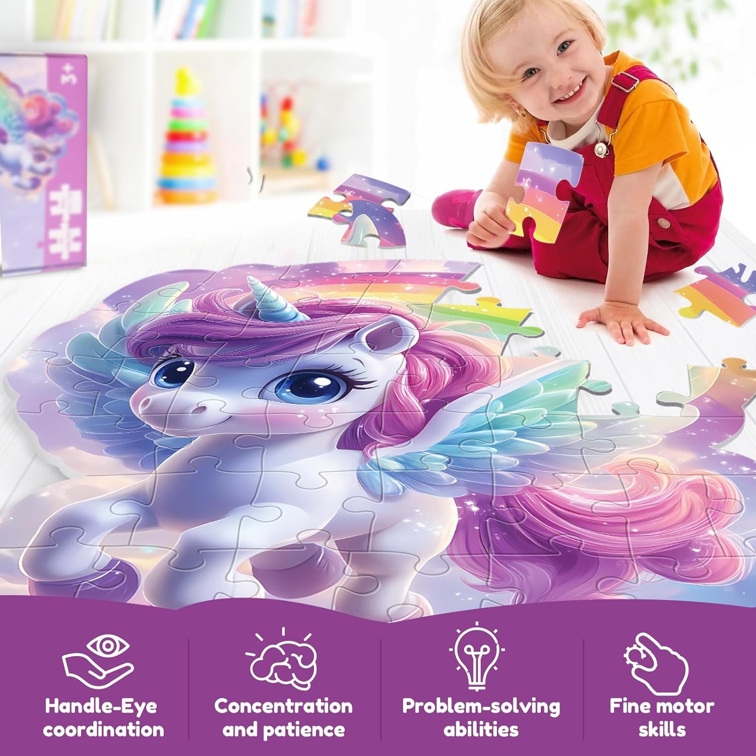 45pcs Unicorn & Mermaid Double-Sided Floor Puzzles, Ages 3-8, 27.6x32 In, Waterproof, EVA Material