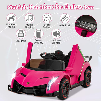 Costzon Pink Lamborghini Ride on Car, 12V Battery Powered 4WD Lambo Kids Car with Remote Control, 3
